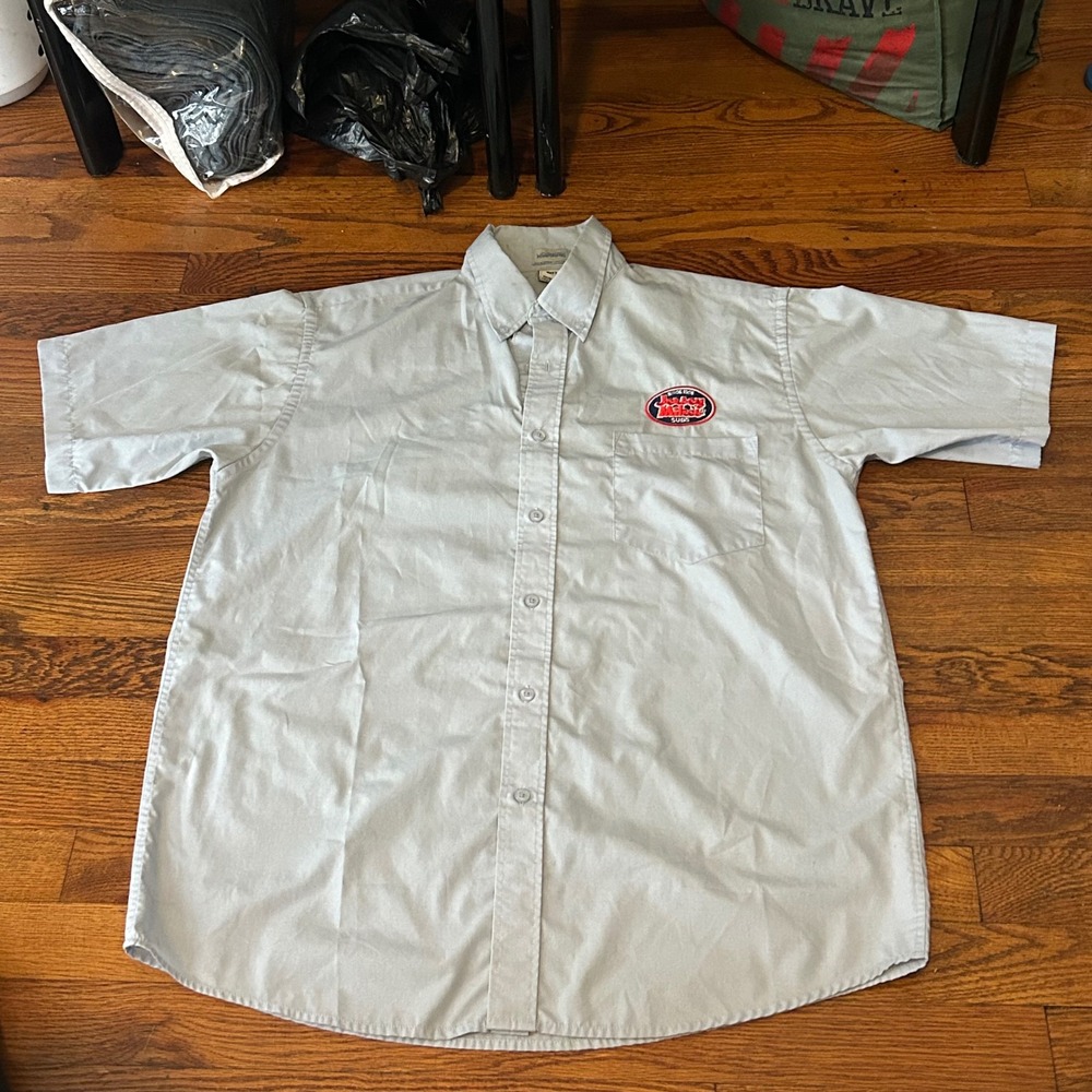Uniserv Jersey Mikes Subs Uniform Shirt Mens Sz M Gray Short Sleeve Button Down